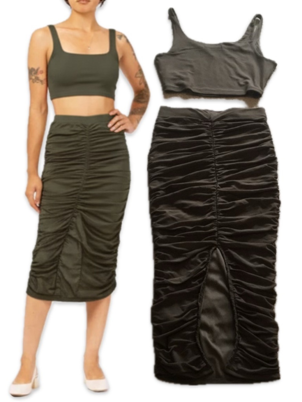 STUNNING Mesh Skirt & Top Set - Dark Green -XS - Like New